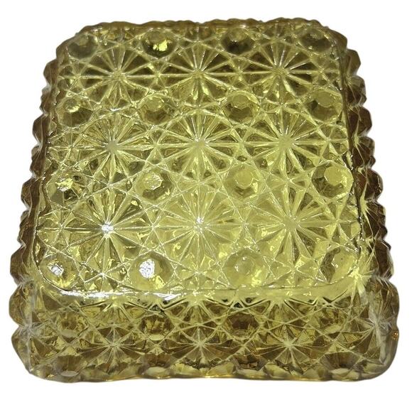 L.E. Smith Amber Daisy & Button Square Glass Bowl 4" Candy Nut Dish Vintage - Picture 4 of 6
